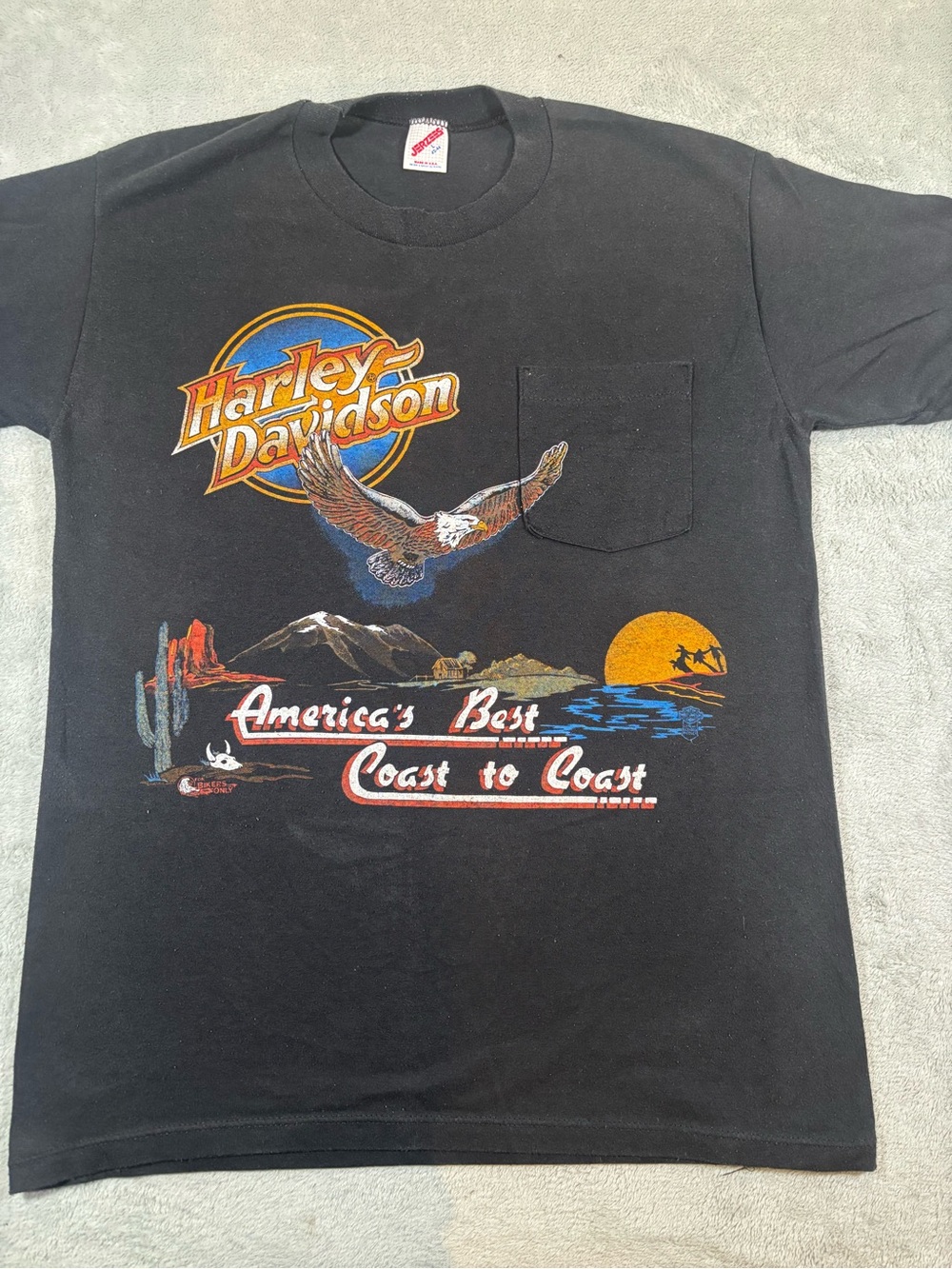Vintage 80s Harley Davidson America's Best Pocket Tee L Single Stitch Jerzees
